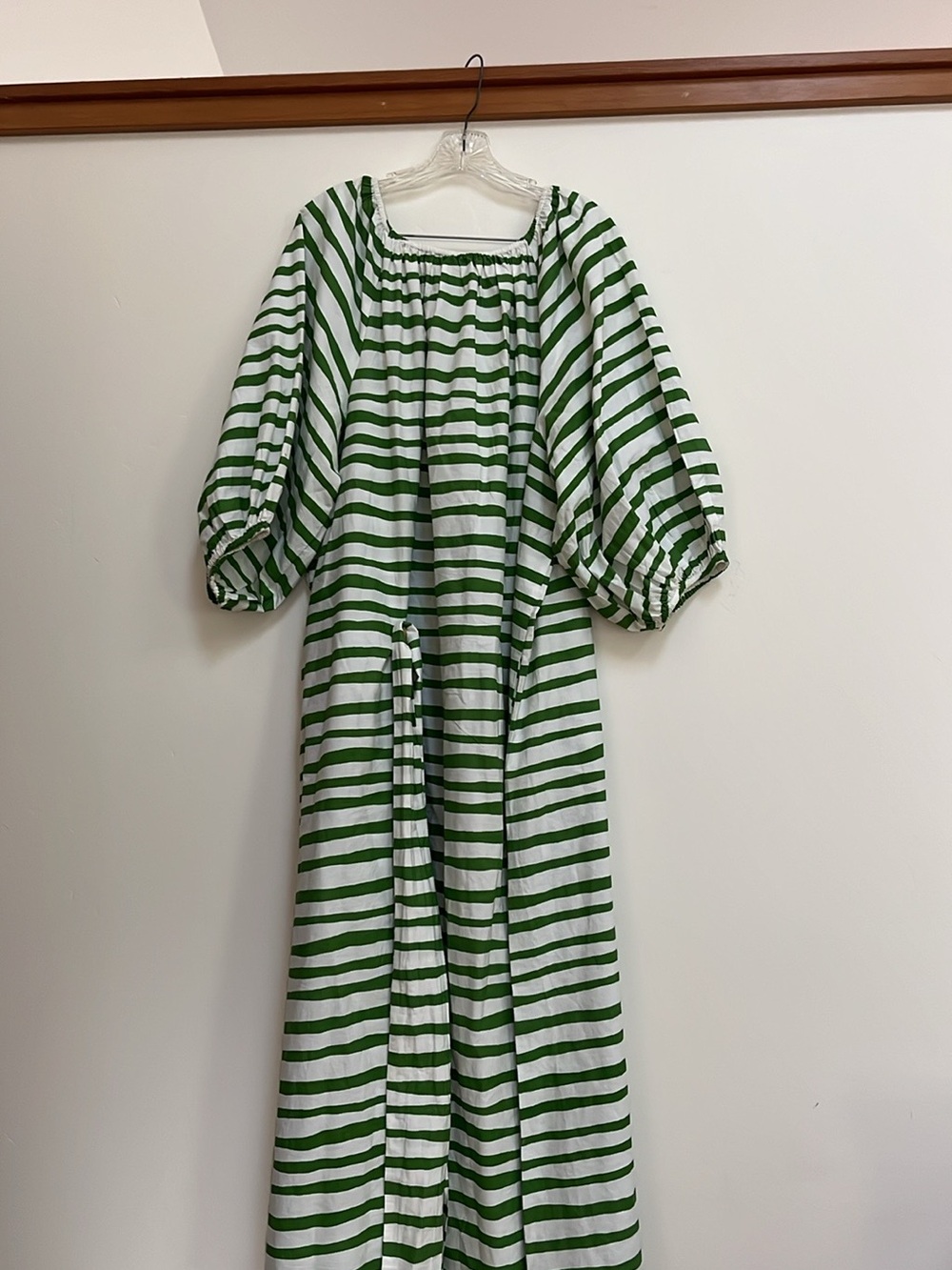 France’s Valentine Green & White Striped Puff-Sleeve Dress